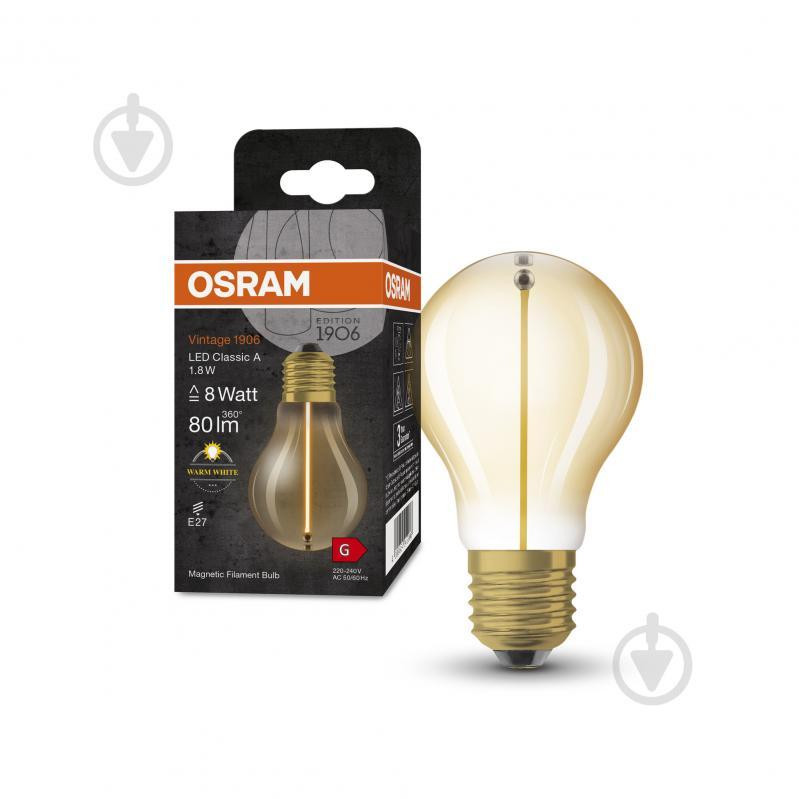 Osram LED Filament Vinatge 1906 Magnet A60 1.8W 2700K 80Lm E27 GOLD (4099854049996) - зображення 1