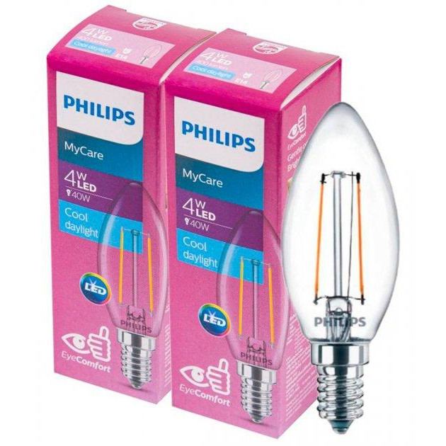 Philips Filament LED Classic 4W B35 E14 6500K 2 шт (929001975613R) - зображення 1