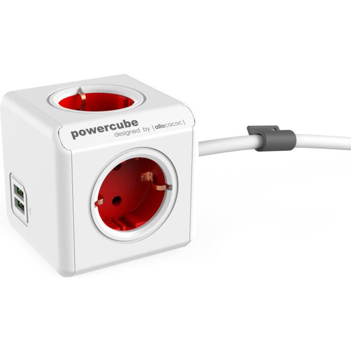 Allocacoc Powercube Extended 1.5m 4р+ 2 USB Red (1402RD/DEEUPC) - зображення 1