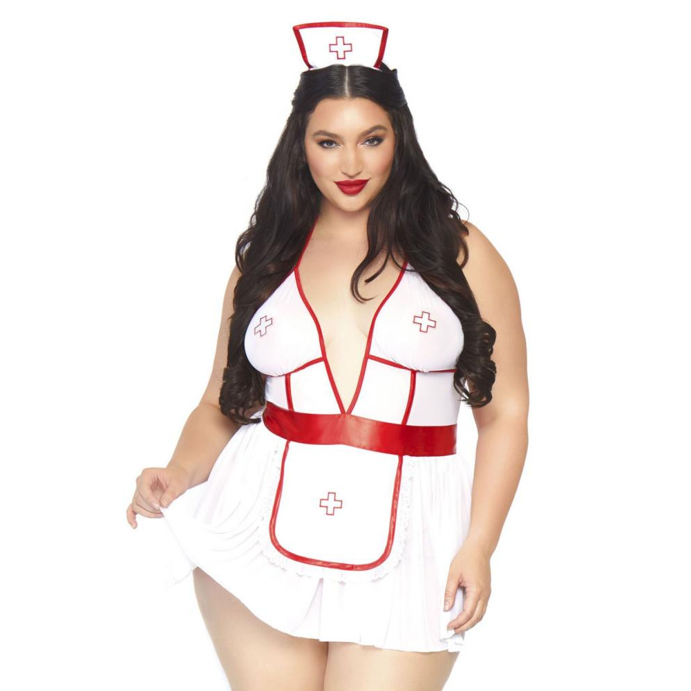 Leg Avenue Roleplay Nightshift Nurse + 1X-2X White/Red (SO7890) - зображення 1