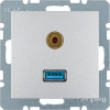 Berker Розетка USB/3.5мм аудио, алюминий B.3/B.7 (3315391404) - зображення 1