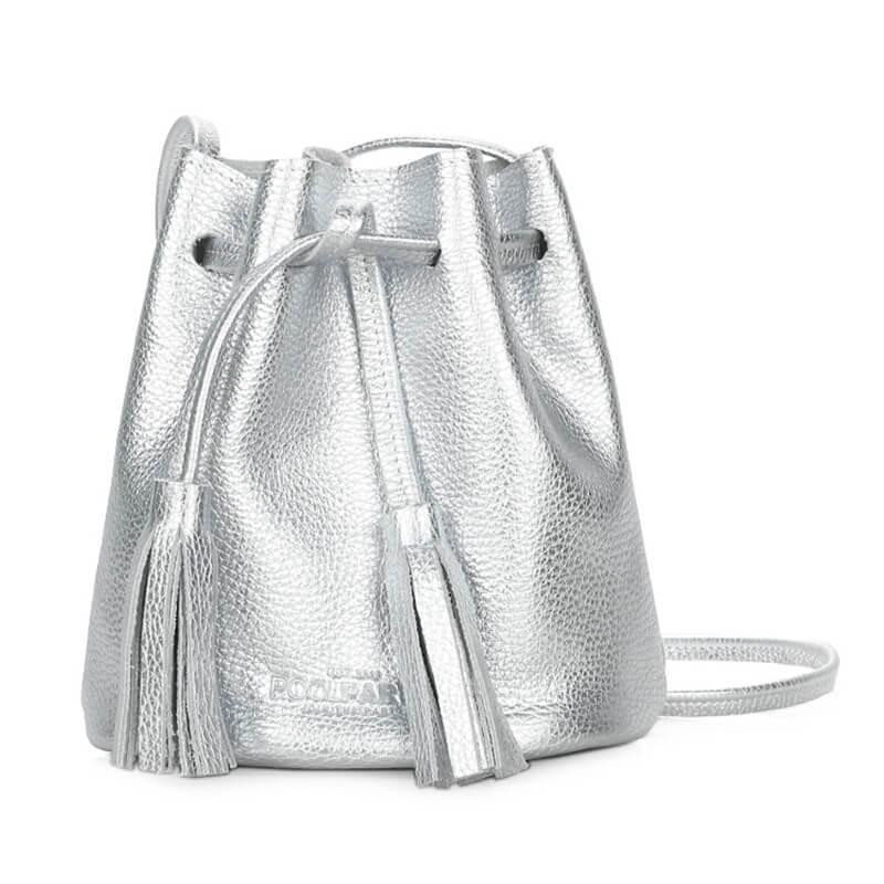 Poolparty Женская кожаная сумка на завязках  Bucket Серебристая (bucket-silver) - зображення 1
