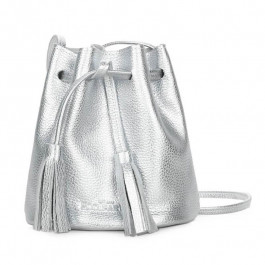 Poolparty Женская кожаная сумка на завязках  Bucket Серебристая (bucket-silver)