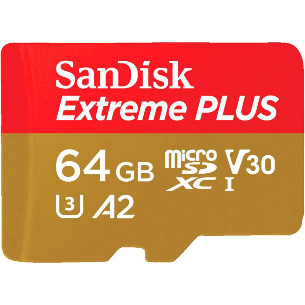 SanDisk 64 GB microSDXC UHS-I U3 V30 A2 Class 10 Extreme Plus + SD-adapter (SDSQXBU-064G-GN6MA) - зображення 1