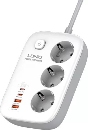 LDNIO SE3436 3 розетки 10A 2xUSB-A-2XUSB-C 2м з вимикачем - зображення 1