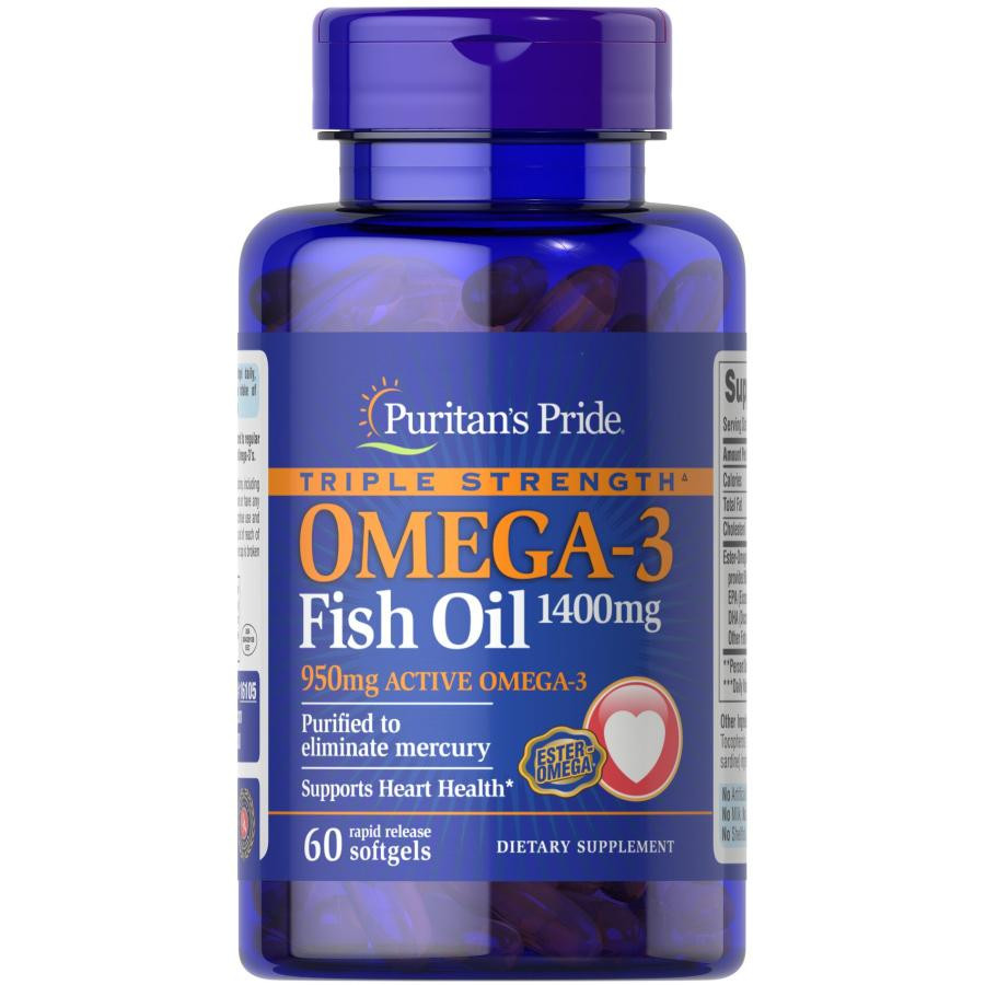 Puritan's Pride Triple Strength Omega 3 Fish Oil 1400 mg, 60 капсул - зображення 1