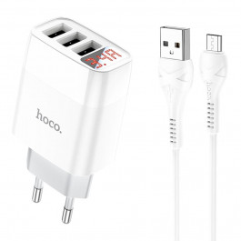 Hoco C93A Easy charge 3-port + Micro-USB White