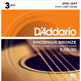 D'Addario Струны для акустической гитары D'Addario EJ15-3D Phosphor Bronze Extra Light Acoustic Guitar Strings