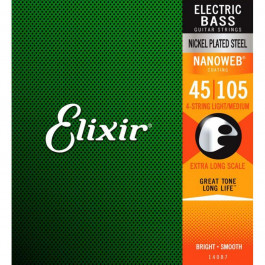 Elixir 14087 Nanoweb Coated Nickel Plated Steel Light/Medium Extra Long Scale 4-String Bass 45/105