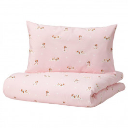 IKEA DROMSLOTT Підковдра наволочка для 1 дитячого ліжечка малюнок цуценя/рожевий 110x1