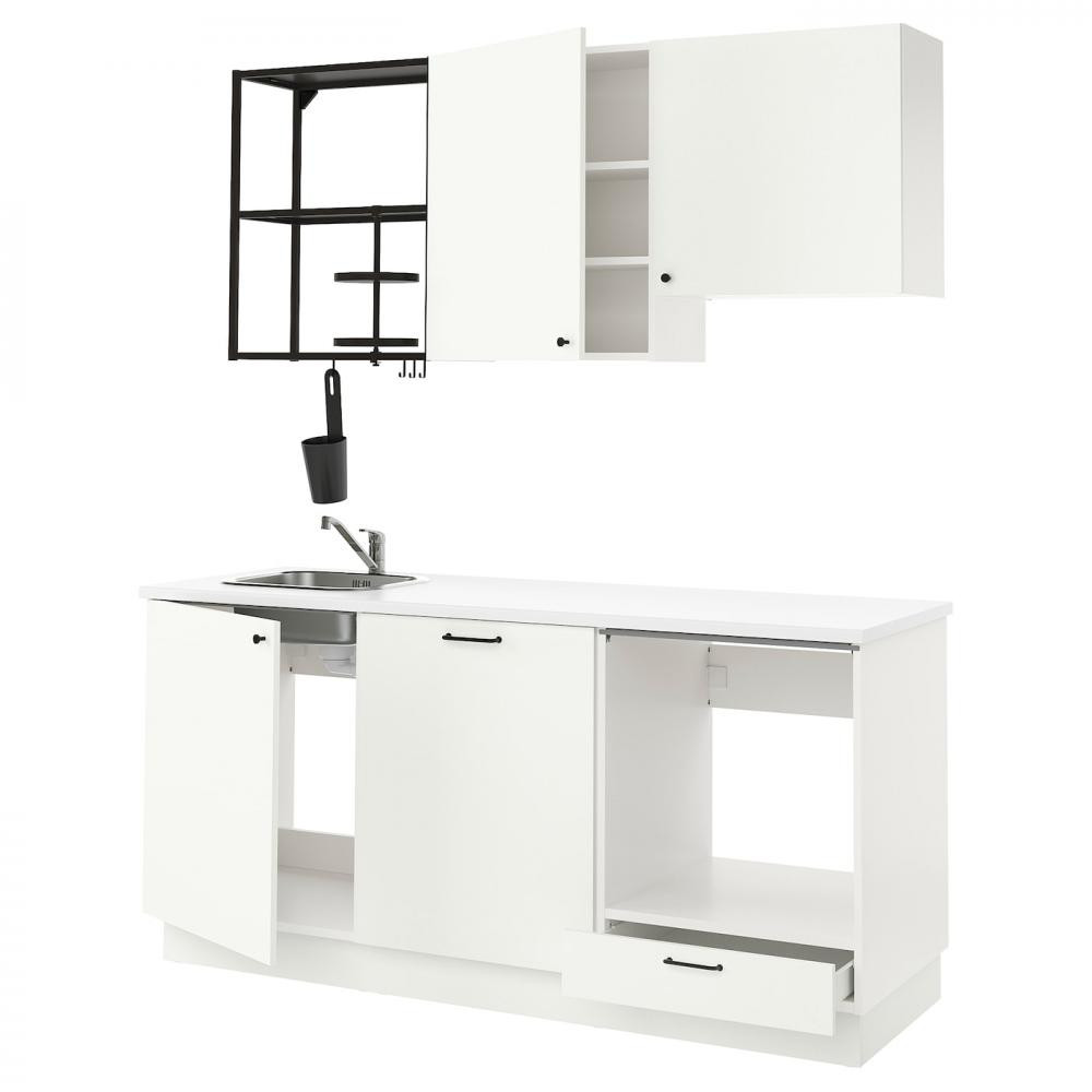 IKEA ENHET 893.373.48 Кухня антрацит білий 183x63 5x222 см - зображення 1