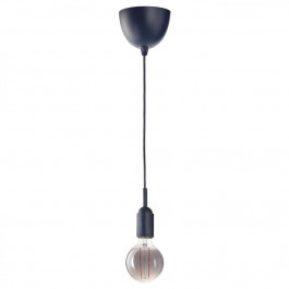 IKEA GRAVACKA / MOLNART(894.844.62) підвісний світильник з лампочкою, темно-синє/сіре прозоре скло