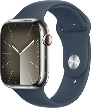 Apple Watch Series 9 GPS + Cellular 45mm Silver S. Steel Case w. Storm Blue S. Band - M/L (MRMP3) - зображення 1