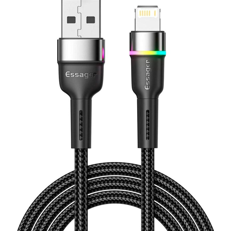 Essager Colorful LED Fast Charging Cable USB Type-A to Lightning 2m Black (EXCL-XCDA01) - зображення 1