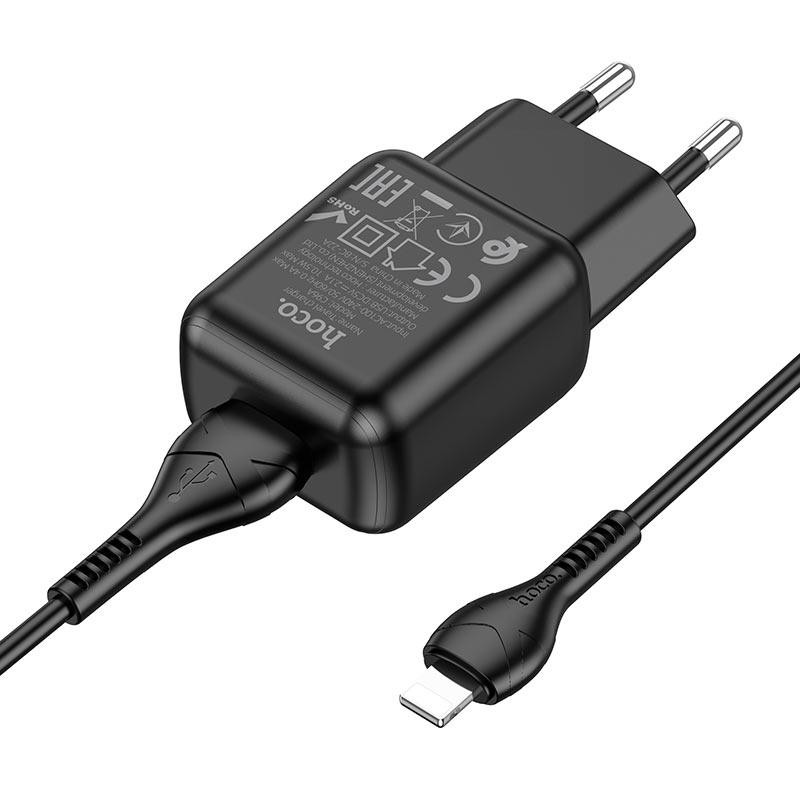 Hoco C96A Single port charger set + Lightning Black - зображення 1