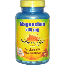 Nature's Life Магний и витамин В-6, 500 мг, 100 капсул (NLI-00437)