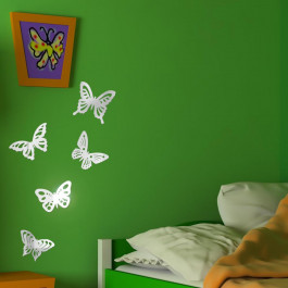 Ваша світлість Дзеркальний настінний акриловий декор наліпка "Метелики" 5 шт. срібло (0008)