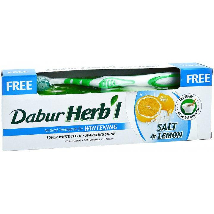 Dabur Зубная паста  Herb'l Отбеливающая соль и лимон 150 г + щетка (5022496181174) - зображення 1
