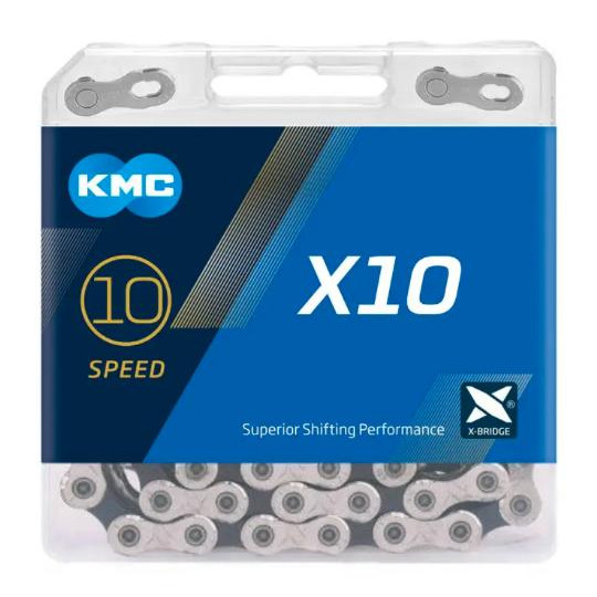 KMC Цепь  X10 10 скоростей с замком 114 звеньев серебристый/черный - зображення 1