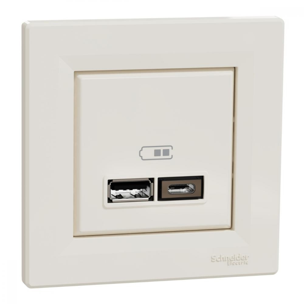 Schneider Electric Asfora USB 2.4А A+C Кремова (EPH2700323) - зображення 1