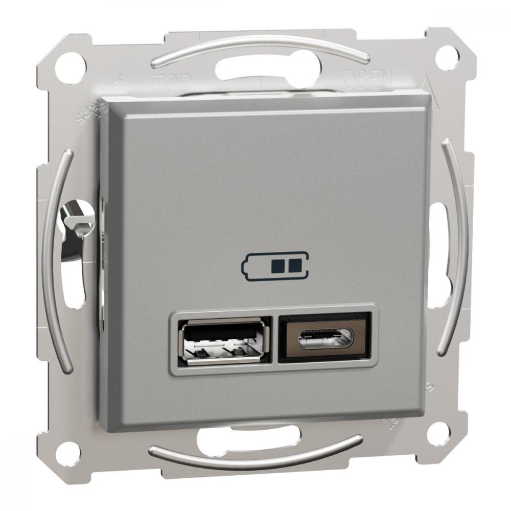 Schneider Electric Asfora USB 2.4А A+C Алюміній (EPH2700361) - зображення 1