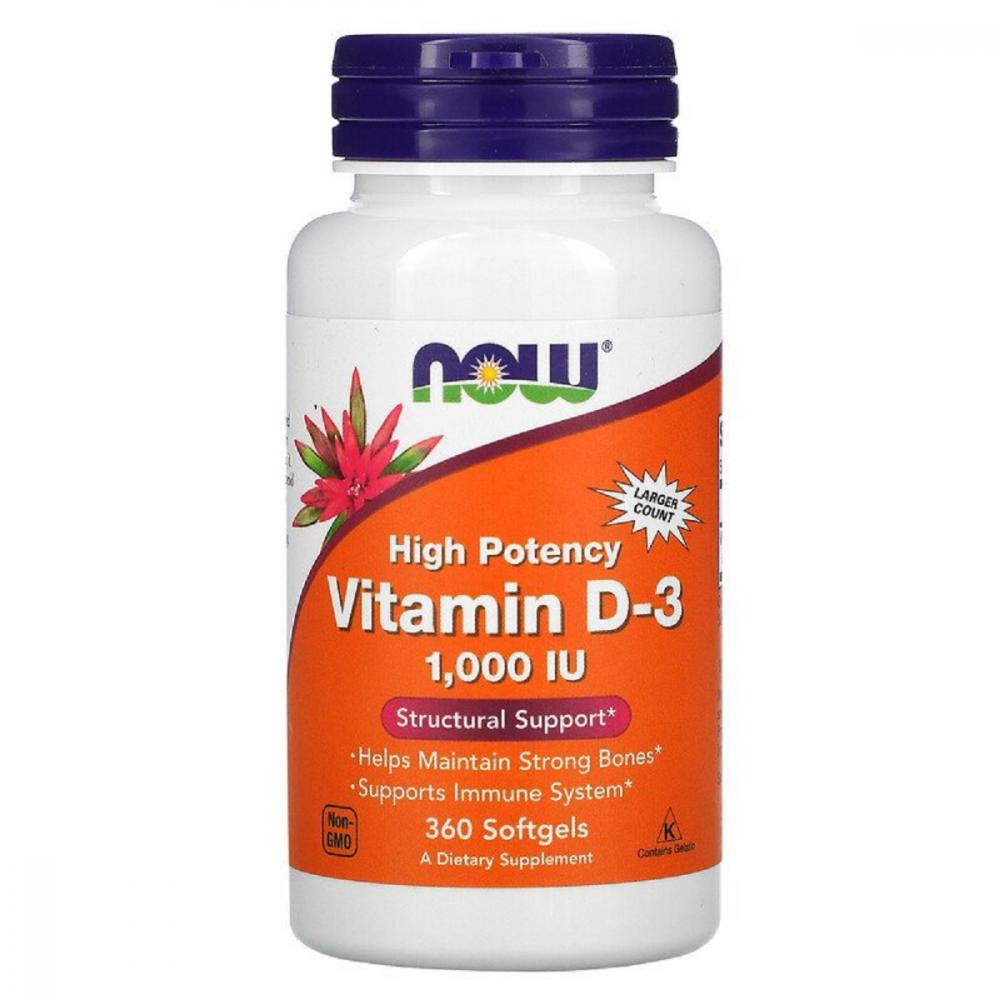 Now Витамин D-3 1000IU, Now Foods, 360 желатиновых капсул - зображення 1