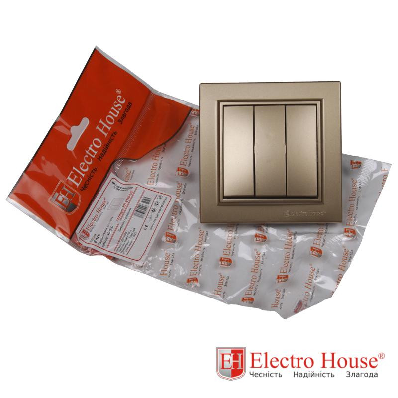 Electro House Выключатель тройной Enzo Золотой EH-2185-LG - зображення 1