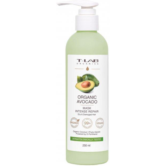 T-LAB Professional Маска Organics Organic Avocado Mask для сухого та пошкодженого волосся 250 мл (5060466666122) - зображення 1