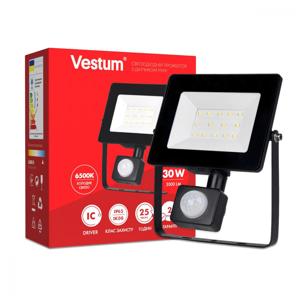 Vestum Светодиодный прожектор с датчиком движения  1-VS-3011 175-250В 30Вт 6500K IP65 - зображення 1
