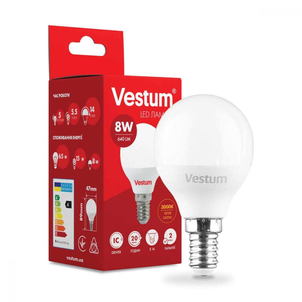 Vestum LED G45 8W 3000K 220V E14 (1-VS-1212) - зображення 1