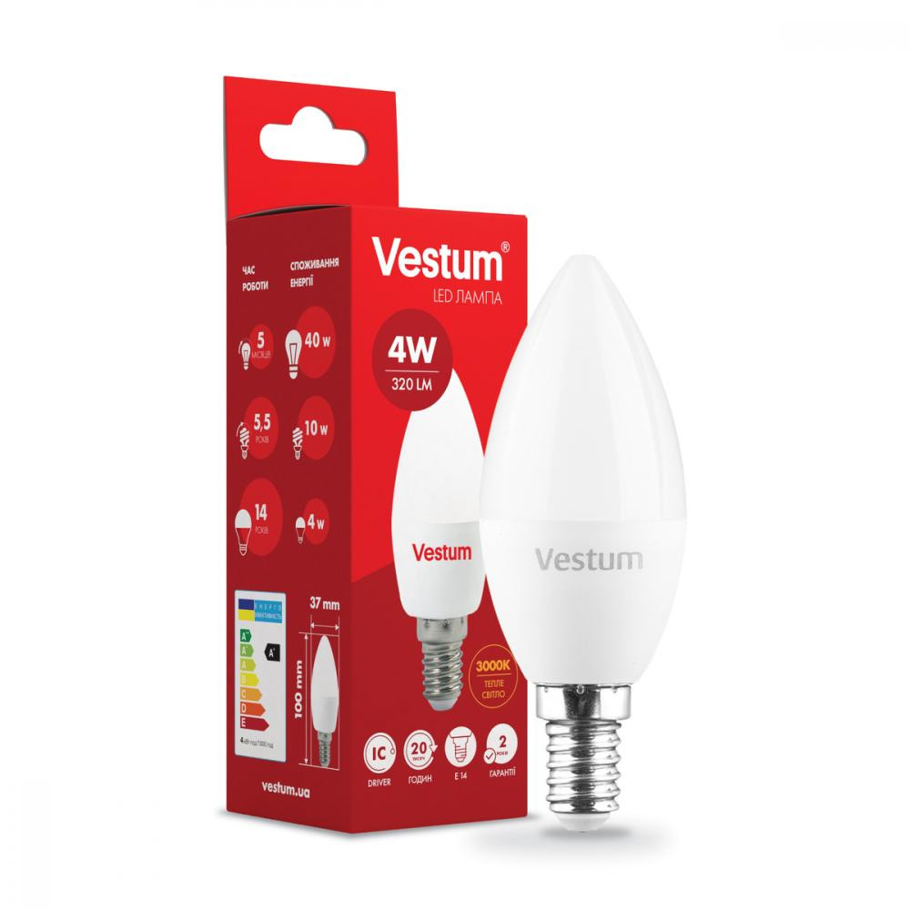 Vestum LED C37 4W 3000K 220V E14 (1-VS-1308) - зображення 1