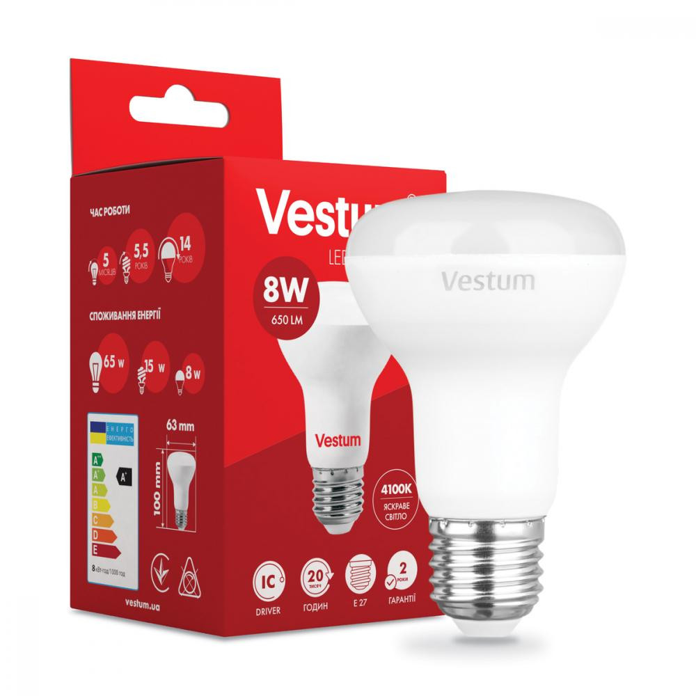 Vestum LED R63 8W 4100K 220V E27 (1-VS-1403) - зображення 1