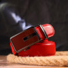 Vintage Ремінь брючний унісекс шкіряний з пряжкою-автомат червоний  20220 - зображення 8