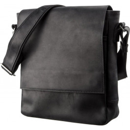 SHVIGEL Чорна шкіряна чоловіча сумка вінтажного стилю з натуральної шкіри з клапаном  (11172)