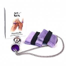 Art of Sex Handcuffs with Metal Anal Plug size M Purple (SO6183)