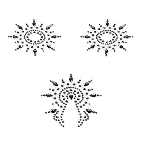 Petits Joujoux Пестіс з кристалів  Gloria set of 3 - Black, прикраса на грудях та вульву (SO3127) - зображення 1