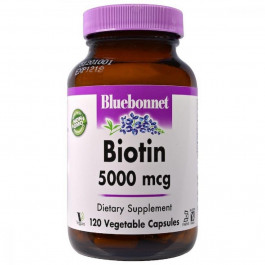 Bluebonnet Nutrition Біотин (B7) 5000 мкг, Biotin, 120 вегетаріанських капсул (BLB0448)