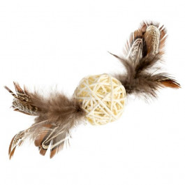 GiGwi Іграшка для котів Плетений м'ячик з дзвіночком та пір'ям  Catch&scratch дерево 13 см (75047)
