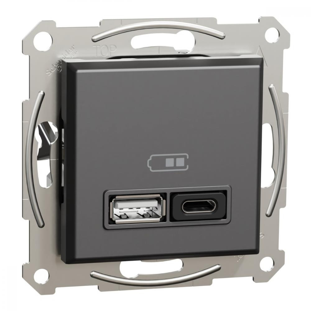 Schneider Electric Asfora USB 3А A+C 45Вт Антрацит (EPH2700471) - зображення 1