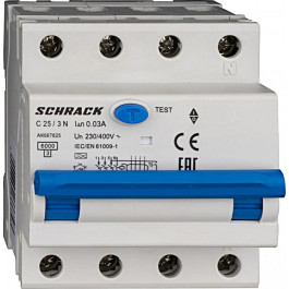 Schrack Technik АВДТ AK667825 6кА 25А 30мА 3P+N х-ка C Тип A (AK667825--)