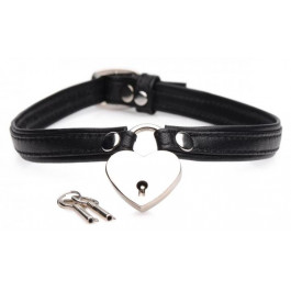 XR Brands Heart Lock Leather Choker With Lock & Key, black (848518037237)