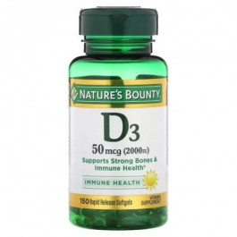 Nature's Bounty Вітамін D3 швидкого вивільнення, 2000 МО, 50 мкг, Vitamin D, 150 (NRT-17621)