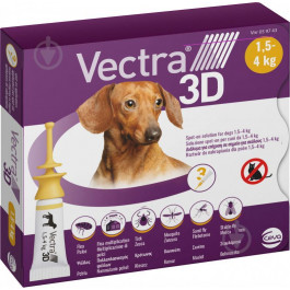 Ceva Sante Vectra 3D Противопаразитарные капли на холку для собак от блох и клещей 3 шт./уп. 1,5-4 кг (79957)