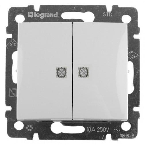 Legrand Выключатель 2-клавиш с двумя индикаторами (механизм) Valena 774213 белый - зображення 1