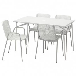 IKEA TORPARO, 094.948.65, Стіл + 4 стільці з підлокітниками, зовні, білий, білий, сірий, 130 см