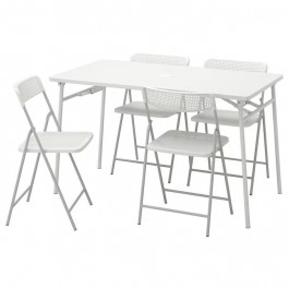 IKEA TORPARO, 894.948.66, Стіл + 4 розкладні стільці, сад, білий, білий, сірий, 130 см