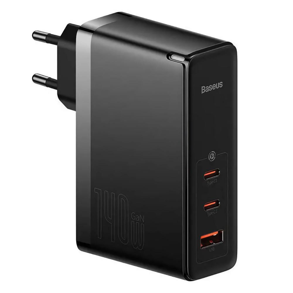 Baseus GaN5 Pro Fast Charger 2C+U 140W Black w/Type-C to Type-C cable (CCGP100201) - зображення 1