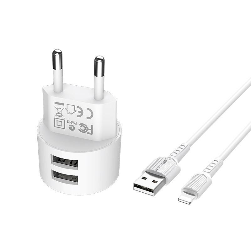 Borofone BA23A Brilliant Double USB Lightning Cable 2.4A White - зображення 1