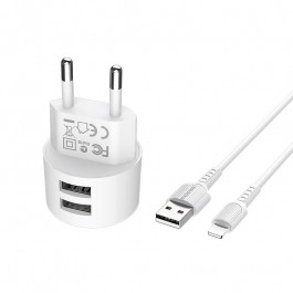 Borofone BA23A Brilliant Double USB Lightning Cable 2.4A White
