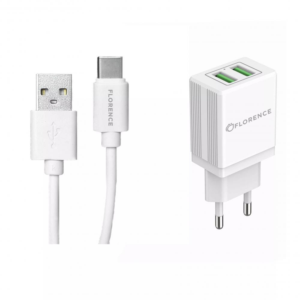 Florence 2USB 2A + Type-C White (FL-1021-WT) - зображення 1